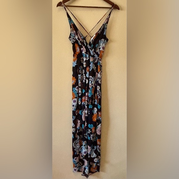 ASTR| Blue Orange Floral Maxi Spaghetti Strap Sundress w/Hi-Low Front Sz XS - Picture 3 of 8